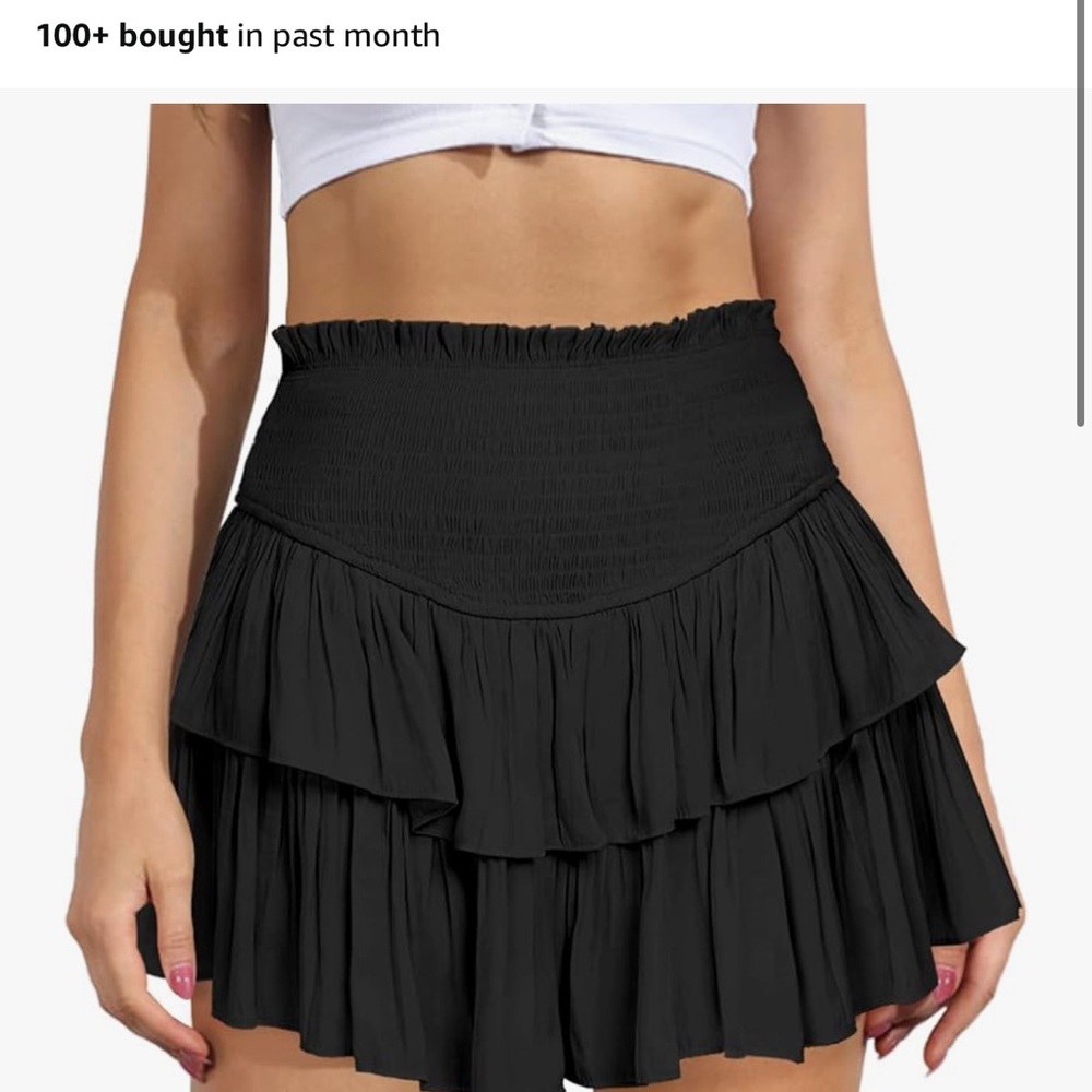 Black Ruffled High-Waist Skirt